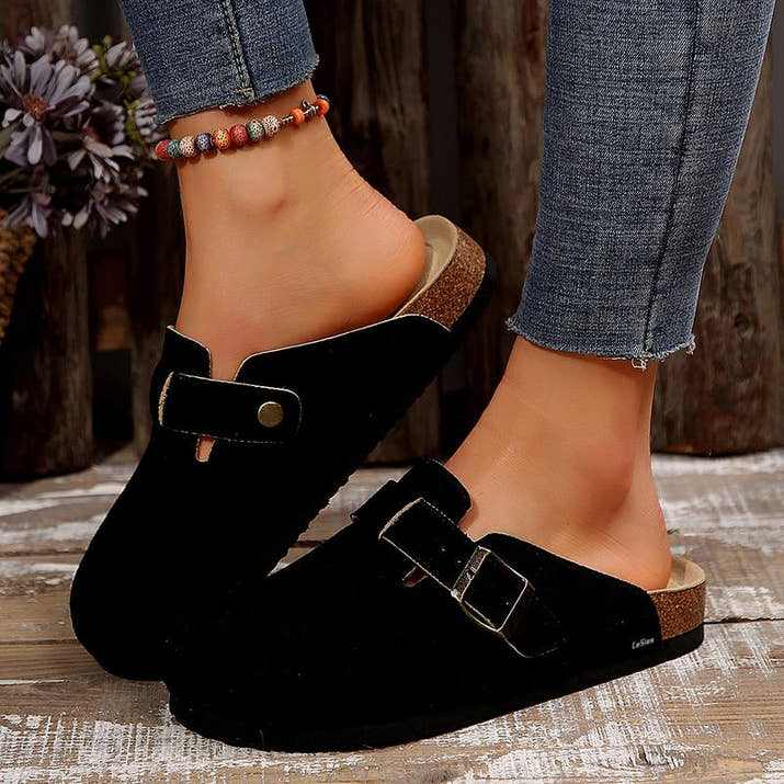 Women’s Cozy Suede Cork Footbed Slippers – Soft, Comfortable, Casual Slip-Ons