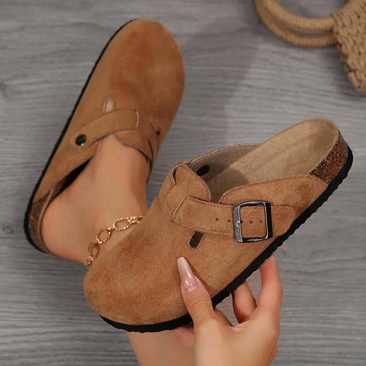 Women’s Cozy Suede Cork Footbed Slippers – Soft, Comfortable, Casual Slip-Ons